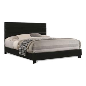 Bella Esprit Modern Solid Wood/Faux Leather King Panel Upholstered Bed in Black