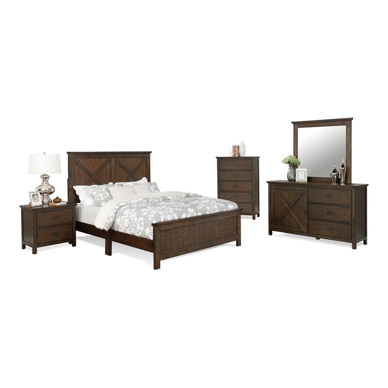 Bella Esprit 5-piece Traditional Solid Wood Panel Bedroom Set in Brown
