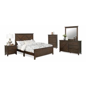 Bella Esprit 5-piece Traditional Solid Wood Panel Bedroom Set in Brown
