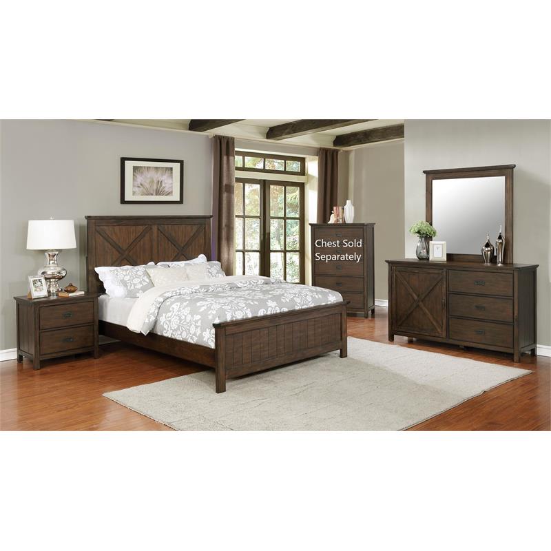 Bella Esprit 4-piece Traditional Solid Wood Panel Bedroom Set in Brown