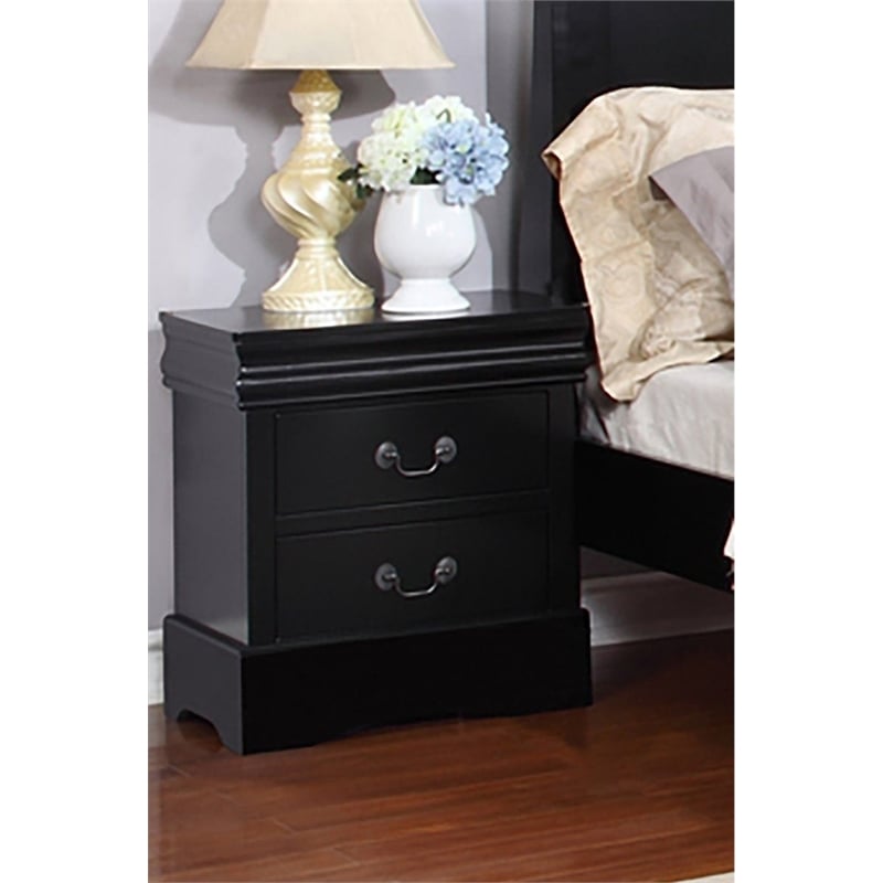Bella Esprit Louis Philippe Solid Wood 2-Drawers Bedroom Nightstand in Black