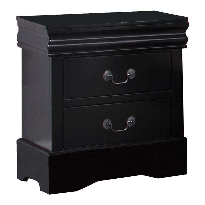 Bella Esprit Louis Philippe Solid Wood 2-Drawers Bedroom Nightstand in Black