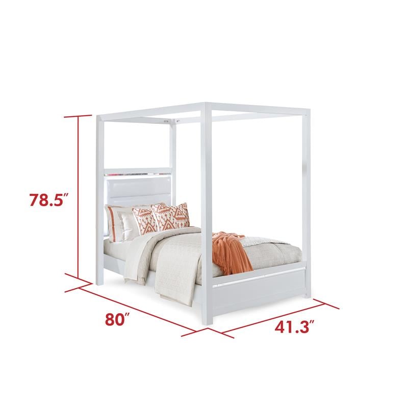 Bella Esprit 5-piece Wood Canopy Twin Bedroom Set with LED Lighting in White