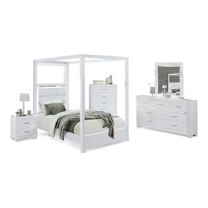 bella esprit 5-piece wood canopy bedroom set with led lighting in white