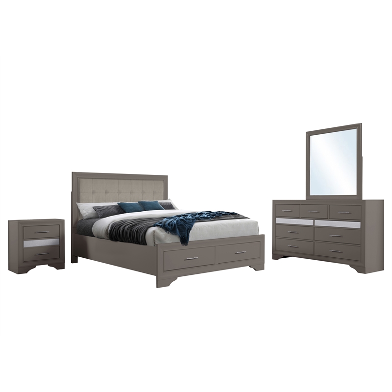 Reve & Belle Norah 4pc Queen Bedroom Set Manufactured Wood Greige