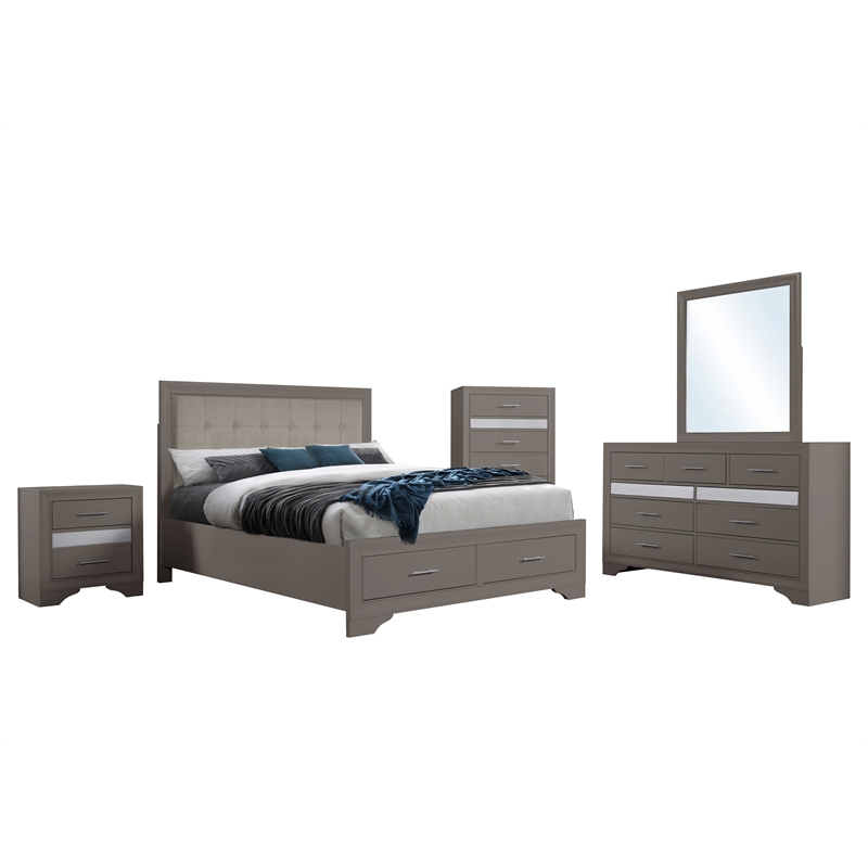Reve & Belle Norah 5pc Queen Bedroom Set Manufactured Wood Greige