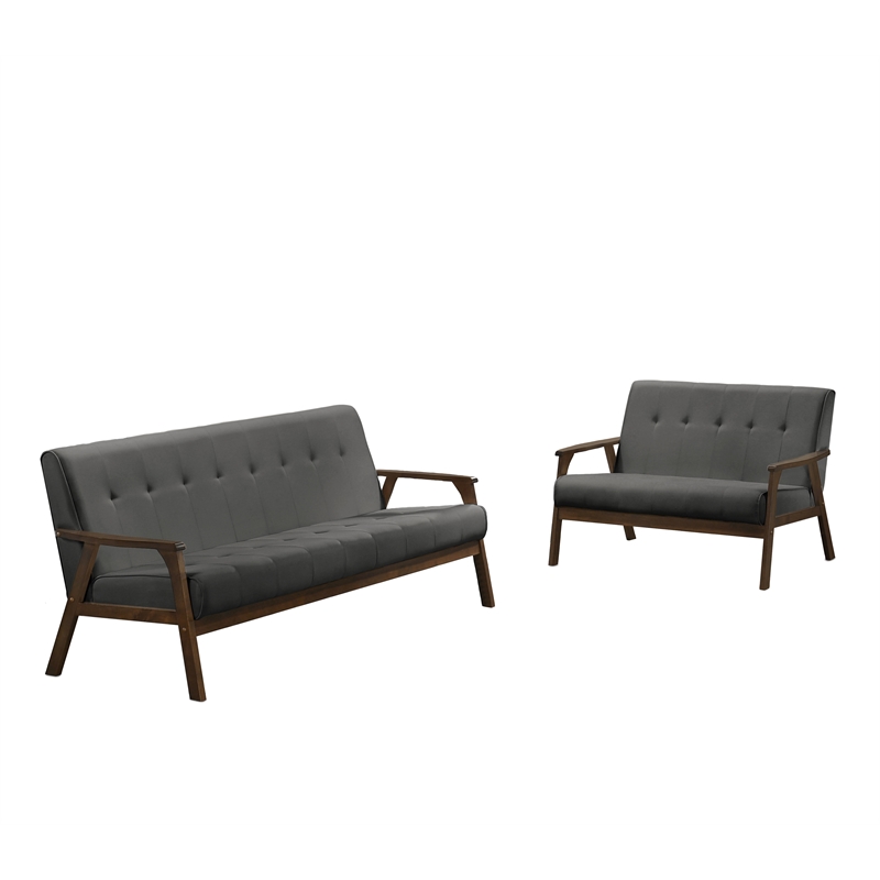 Uptown Mordern Iven Mid Century Wood Arm Sofa & Love Seat Set in Grey