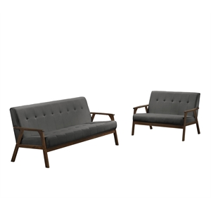 Uptown Mordern Iven Mid Century Wood Arm Sofa & Love Seat Set in Grey
