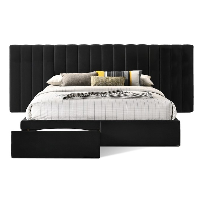 Reve & Belle King Size Bed Velvet continuous spread Black