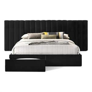 Reve & Belle King Size Bed Velvet continuous spread Black