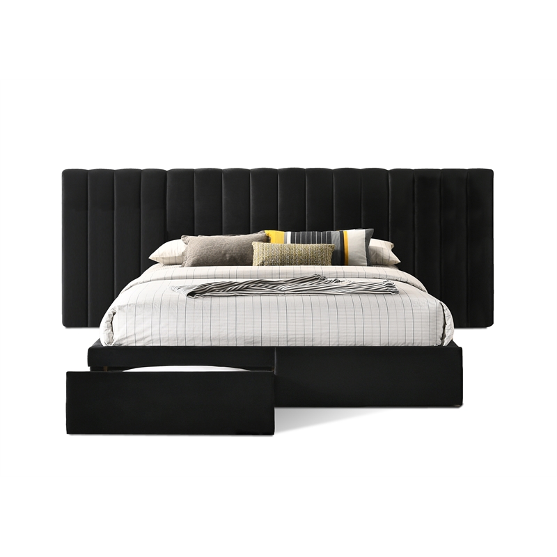 Reve & Belle King Size Bed Velvet continuous spread Black