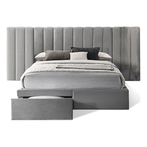 Reve & Belle Queen Size Velvet continuous spread Headboard with Footboard Gray