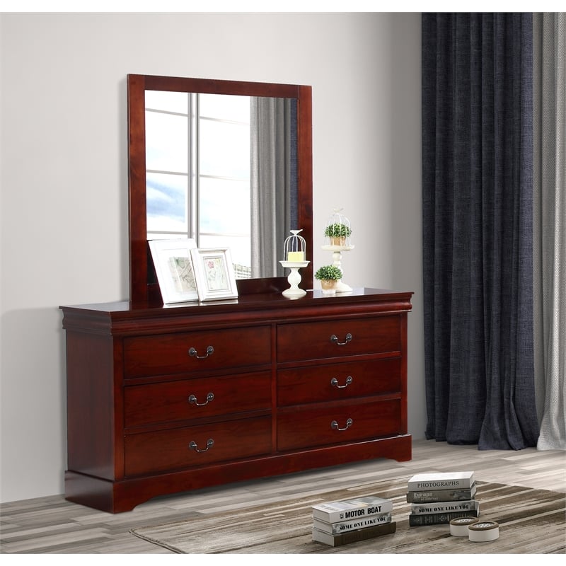 Bella Esprit Dresser and Mirror Solid and Manufactured Wood Cherry