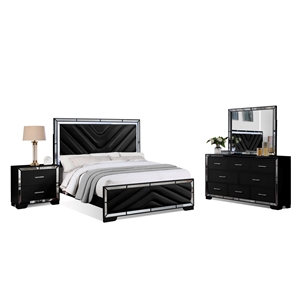 Reve & Belle 4pc Queen Wood Bedroom Set with LED Lights in Black