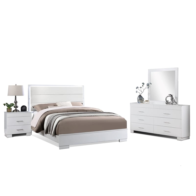 Belle Esprit 4pc Queen Bedroom Set Solid & Manufactured Wood White