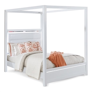 Reve & Belle Full Size Bed Canopy Faux Leather PU with LED Lighting White