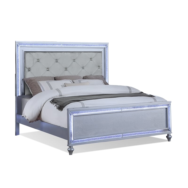 Reve & Belle Crystal Tufted Headboard w/LED lights Queen Bed Frame Silver