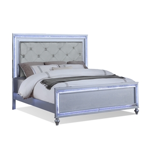 Reve & Belle Crystal Tufted Headboard w/LED lights Queen Bed Frame Silver