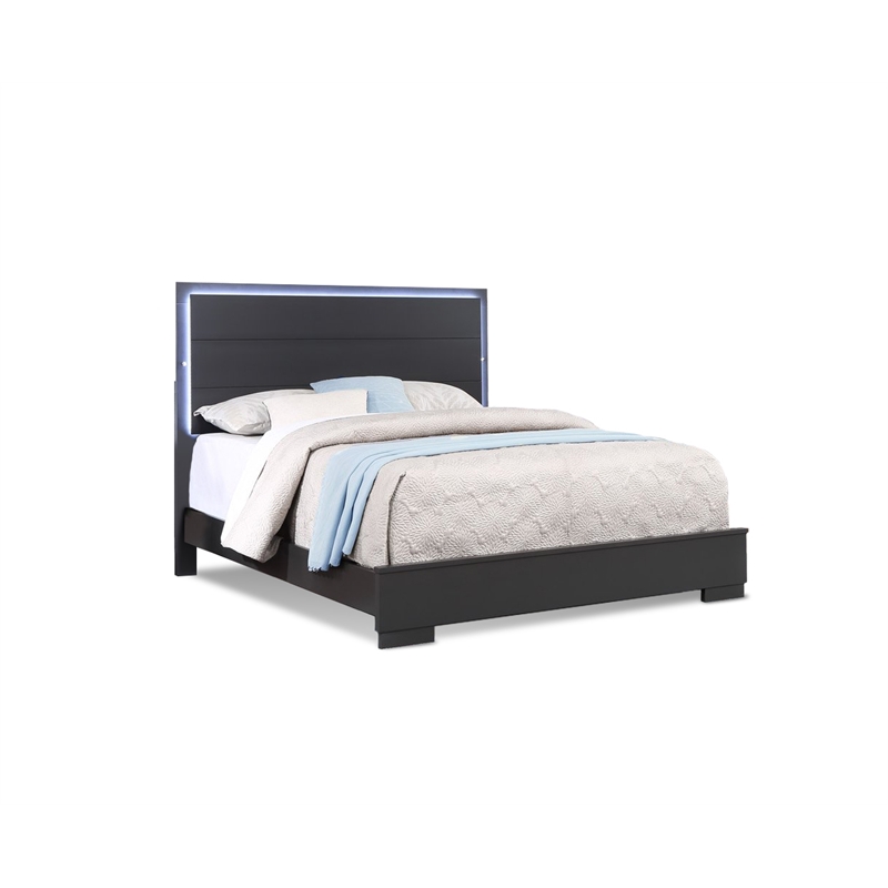 Bella Esprit Led Lighted Queen Size Bed Solid & Manufactured Wood Charcoal