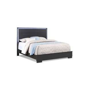 Bella Esprit Led Lighted Queen Size Bed Solid & Manufactured Wood Charcoal