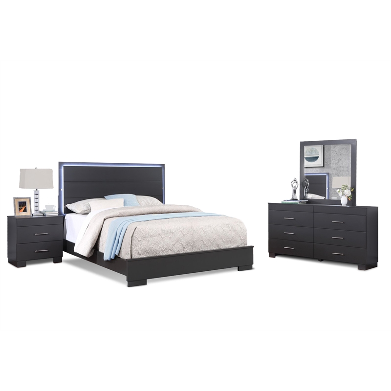 Bella Esprit 4pc Queen Bedroom Set Solid & Manufactured Wood Charcoal
