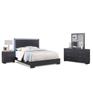 Bella Esprit 4pc Queen Bedroom Set Solid & Manufactured Wood Charcoal