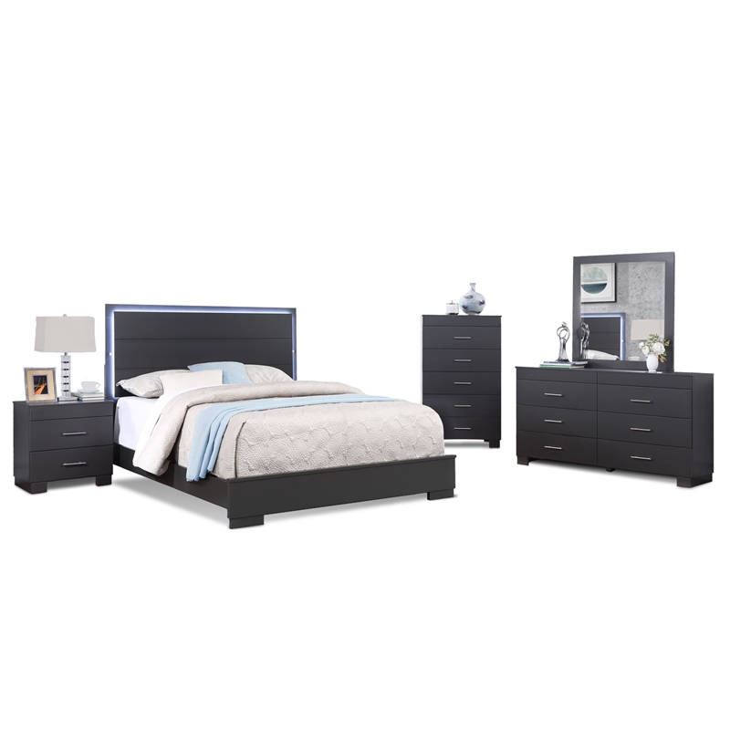 Bella Esprit 5pc Queen Bedroom Set Solid & Manufactured Wood Charcoal
