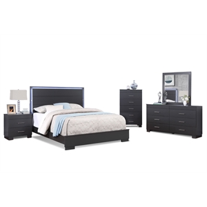 Bella Esprit 5pc Queen Bedroom Set Solid & Manufactured Wood Charcoal