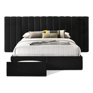 Reve & Belle Queen Size Velvet continuous spread Headboard with Footboard Black