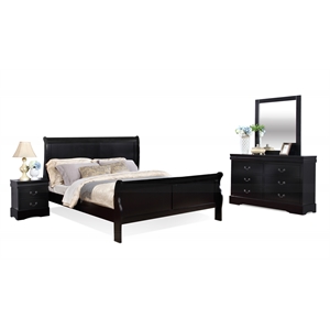 Bella Esprit King Size Sleigh Bed Solid & Manufactured Wood Black