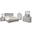Reve & Belle Anzell 5pc King Wood Bedroom Set with Mirror Trim in Silver