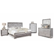 Reve & Belle Anzell 5pc King Wood Bedroom Set with Mirror Trim in Silver
