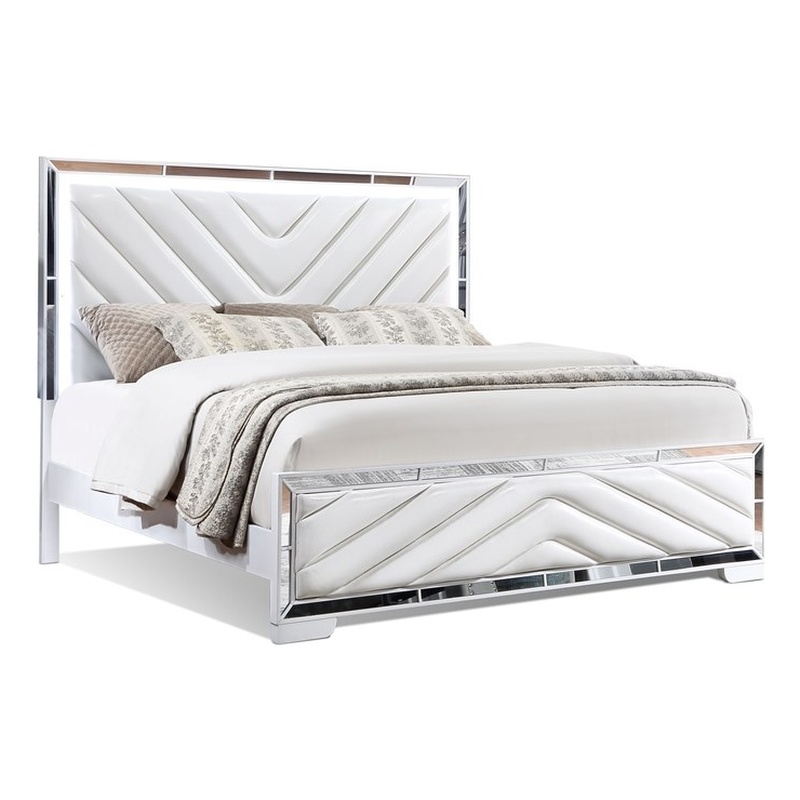 Reve & Belle King Bed with LED Lights Solid & Manufactured Wood White