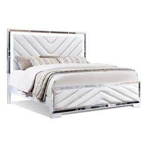 Reve & Belle King Bed with LED Lights Solid & Manufactured Wood White