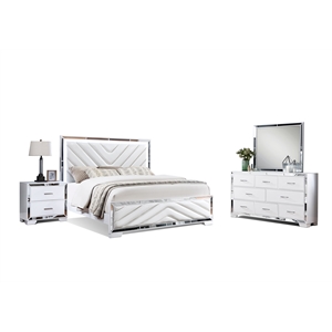 Reve & Belle 4pc King Wood Bedroom Set with LED Lights in White