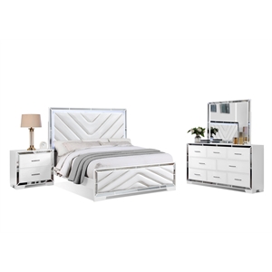 Reve & Belle 4pc Queen Wood Bedroom Set with LED Lights White