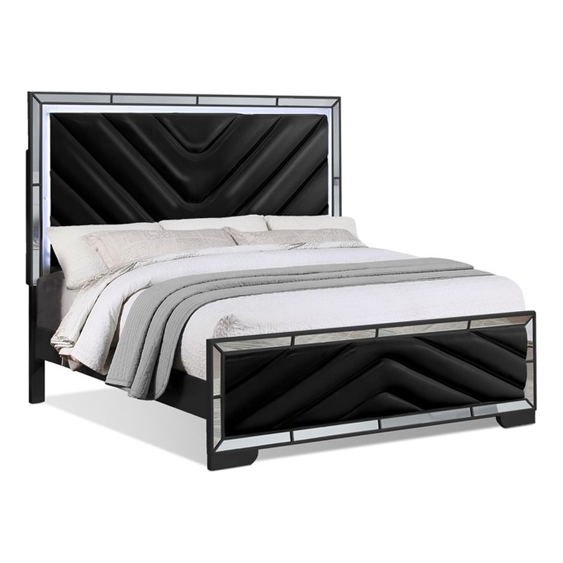 Reve & Belle Queen Bed with LED Lights Solid & Manufactured Wood Black