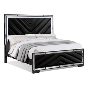 Reve & Belle Queen Bed with LED Lights Solid & Manufactured Wood Black