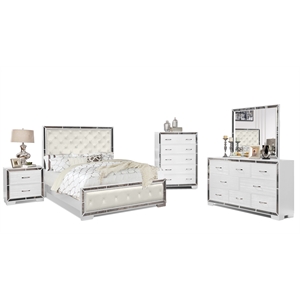 Reve & Belle Anzell 5pc Queen Wood Bedroom Set with Mirror Trim in White