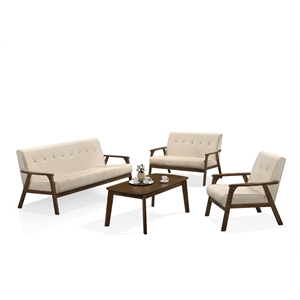 Uptown Modern Iven Wood Arm 4pc Living Room Set Woven Fabric and Wood in Cream