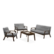 Uptown Modern Iven Mid Century Wood Arm 4pc Living Room Set PU Faux Leather Grey