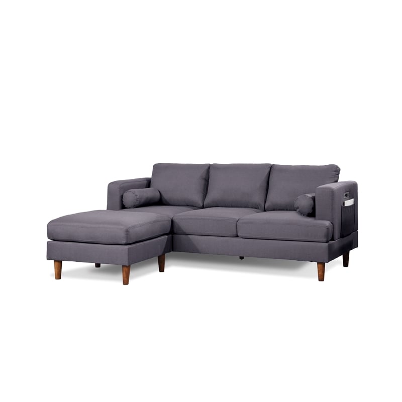 Nico Sofa w/ Reversible Chaise Woven Fabric Solid & Manufactured Wood Dark Gray
