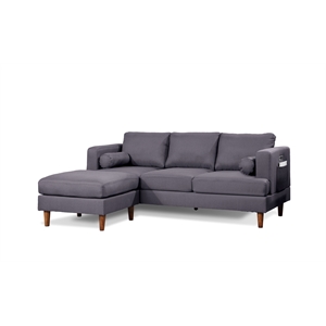 Nico Sofa w/ Reversible Chaise Woven Fabric Solid & Manufactured Wood Dark Gray