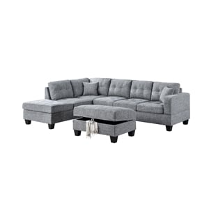 Bella Esprit Kayden Reversible Chaise Tweed Sectional with Ottoman in Dark Gray