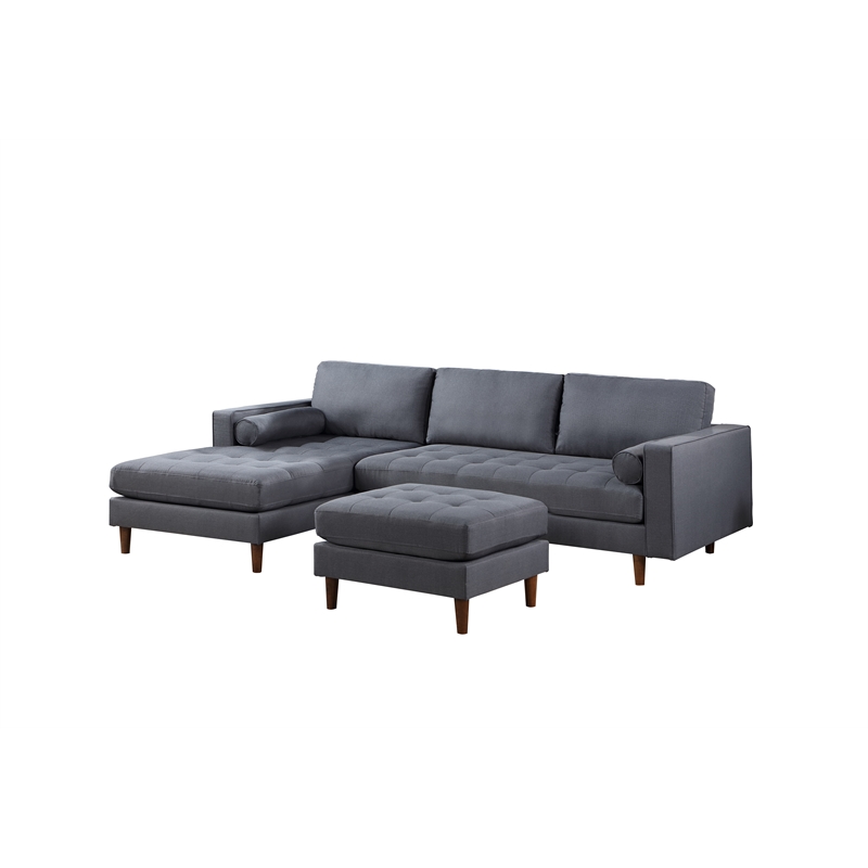 Parker Woven Sectional with Ottoman Solid & Manufactured Wood Grey