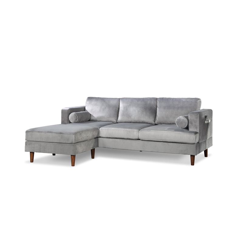 Bella Esprit Nico Velvet Sofa with Reversible Chaise Grey