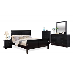 Bella Esprit Queen Size Sleigh Bed Solid & Manufactured Wood Black