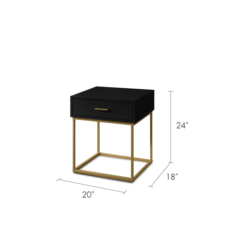 Uptown Modern Single Drawer Night stand Metal Legs in Black and Gold