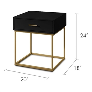 Uptown Modern Single Drawer Night stand Metal Legs in Black and Gold