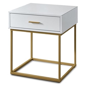 Uptown Modern Single Drawer Night stand Metal Legs in White and Gold
